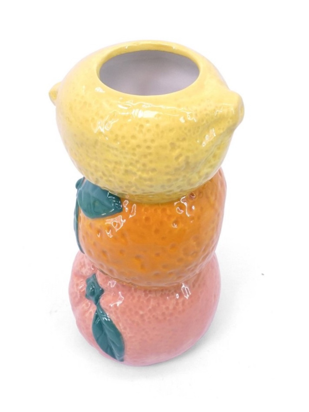 New! Ceramic Stacked Citrus Fruit Vessel / Vase - Yellow Orange Pink, Spring - Picture 3 of 5